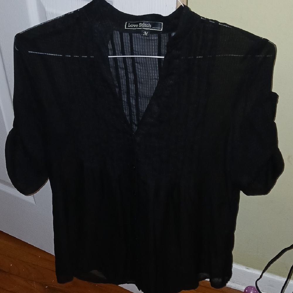 Love Stitch Women's Sheer Black Blouse